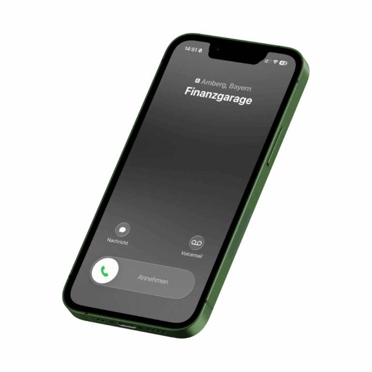 Smartphone mit eingehendem Anruf von Finanzgarage – Symbol für persönlichen Kontakt beim Rundum-Check